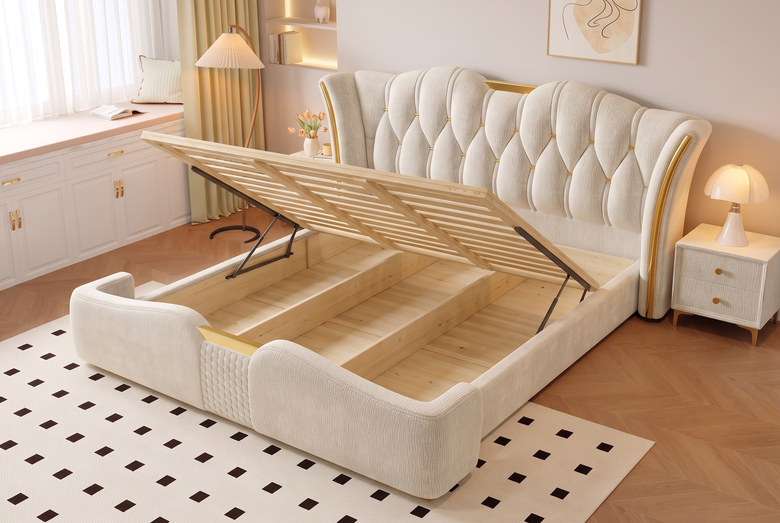 The Souffle Bed, lift up storage