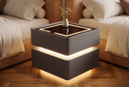The Aura Nightstand, hero bedroom charcoal