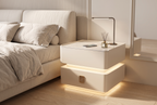 The Aura Nightstand, lifestyle cream stone top