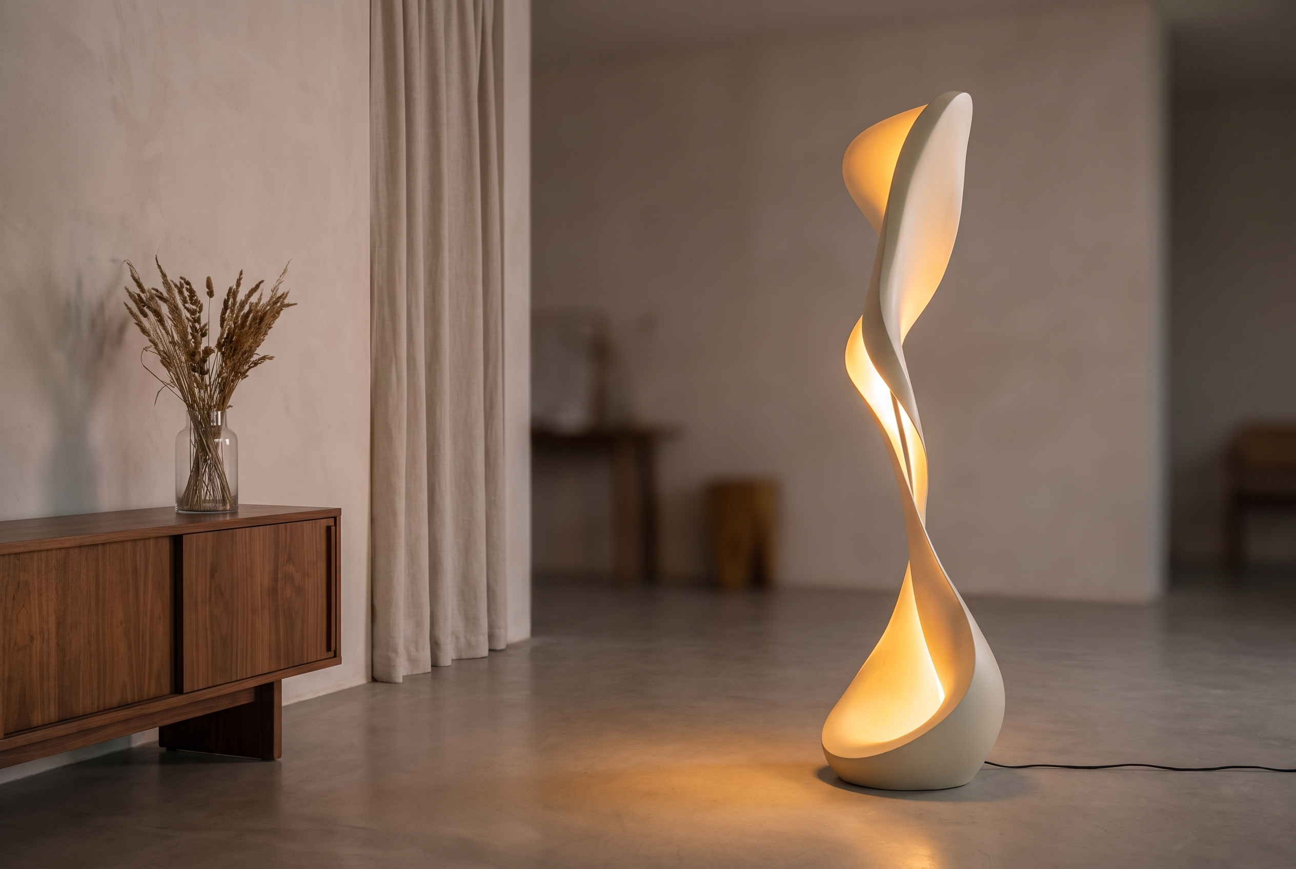 The Volute Floor Lamp, hero livingroom dusk