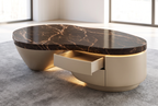 The Confluence Coffee Table, drawer open feature