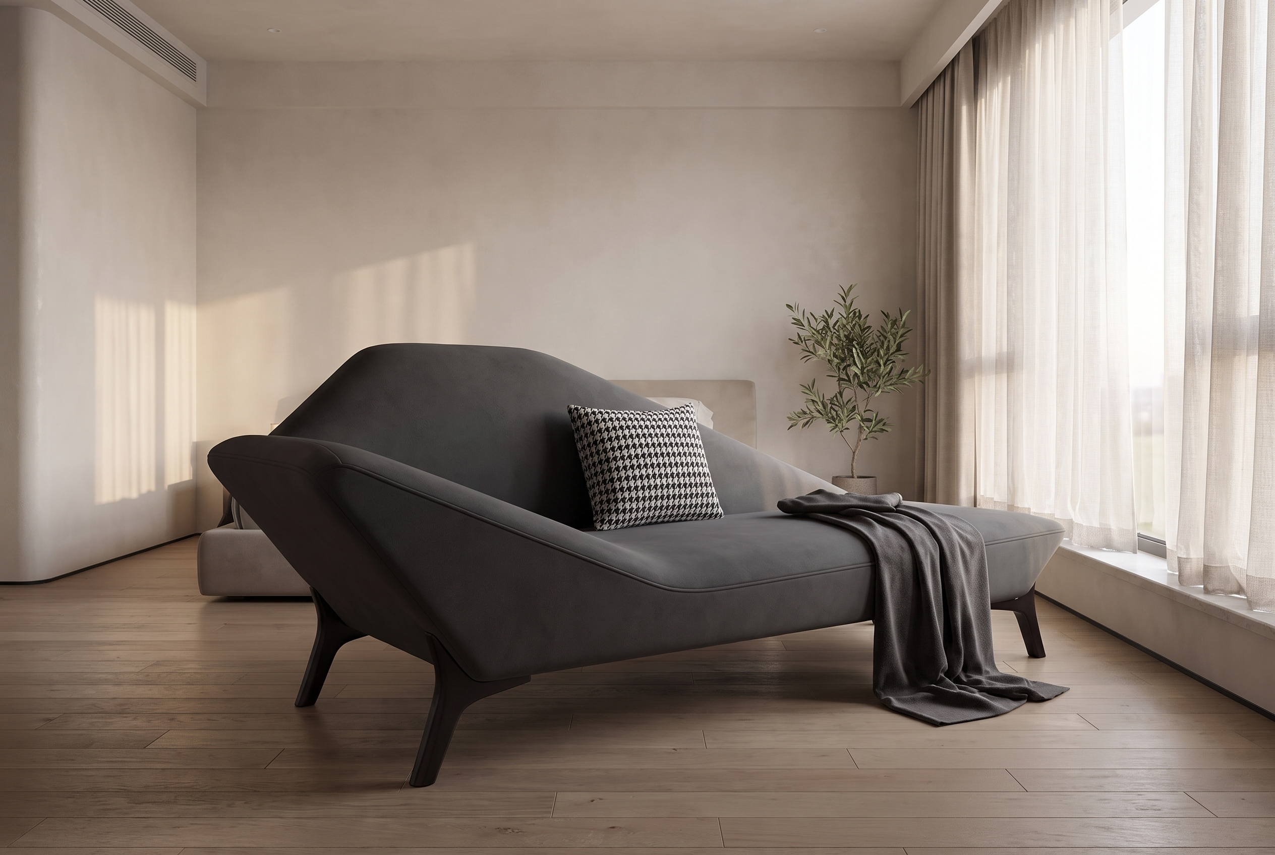 The Kestrel Chaise, lifestyle charcoal