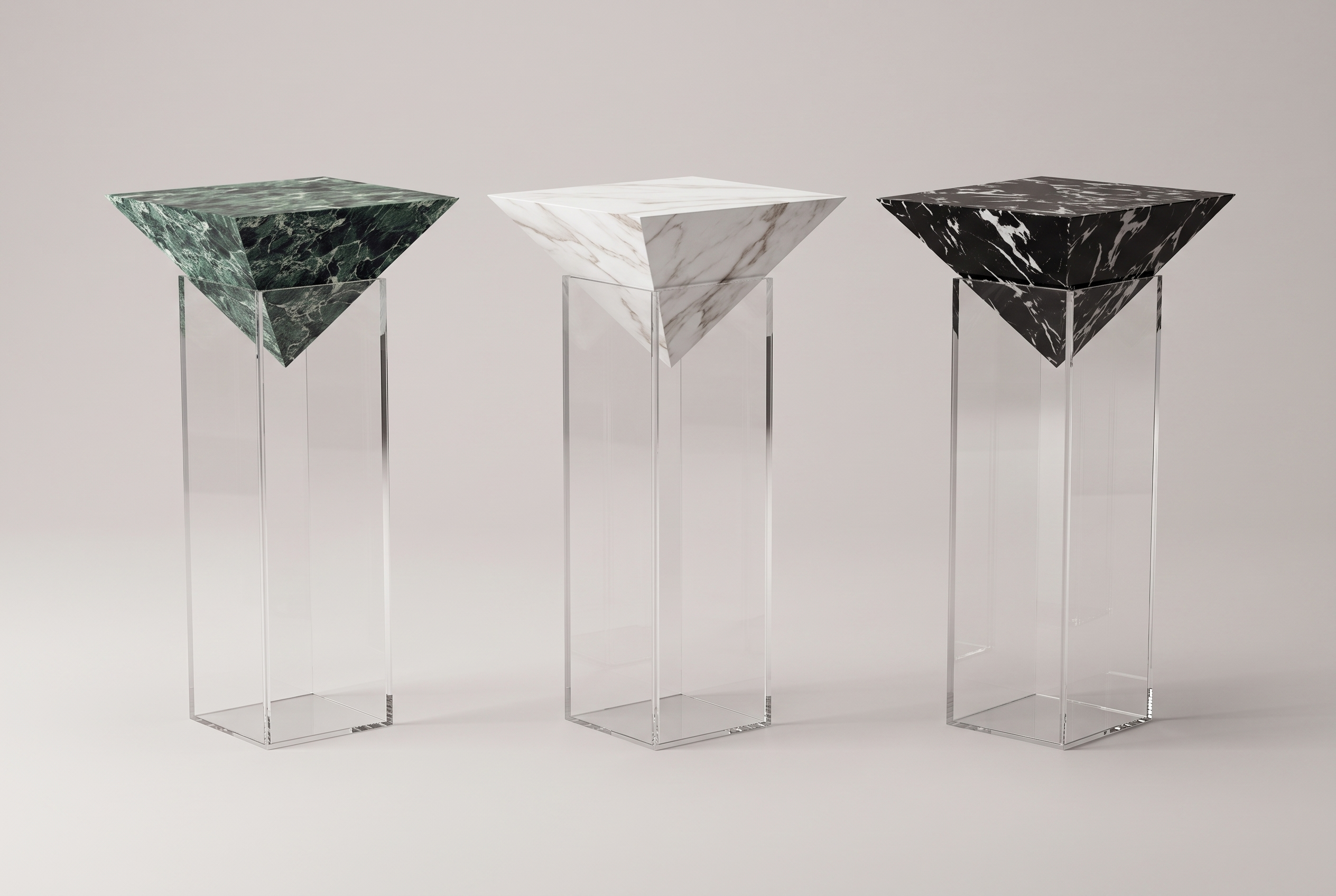 The Inversion Pedestal, three finishes