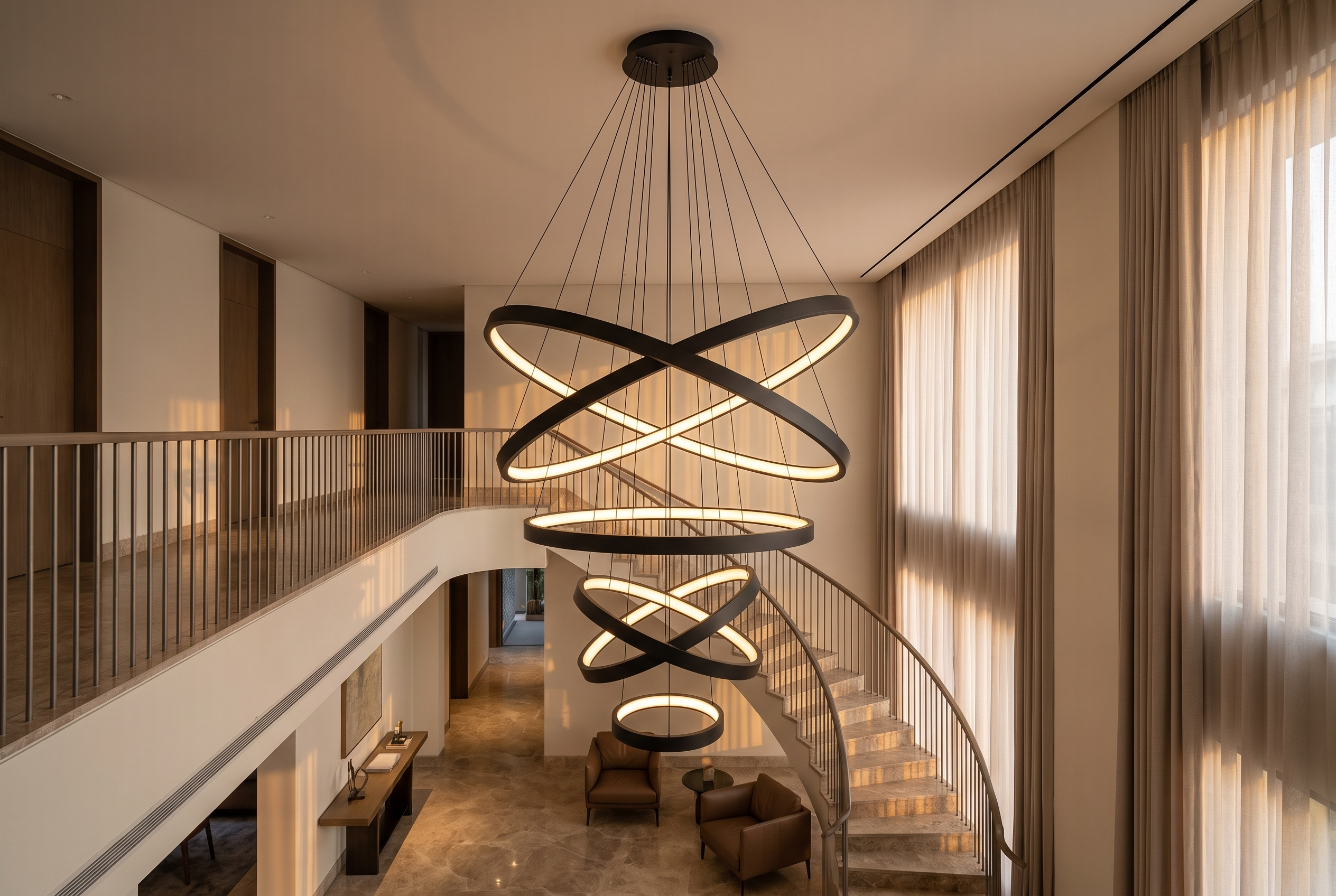The Zenith Chandelier, lifestyle double height hall